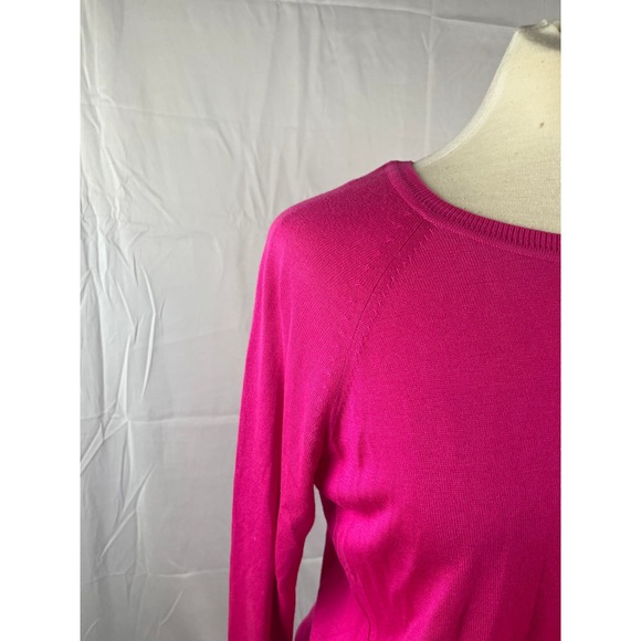 ZARA Knit Women M Fuchsia Pink Crewneck Sweater Raglan Sleeve Split Hem Pullover - Picture 8 of 12